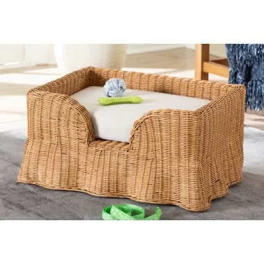 bali & pari Belita Natural Rattan Pet Bed with Scalloped Base - lifestyle