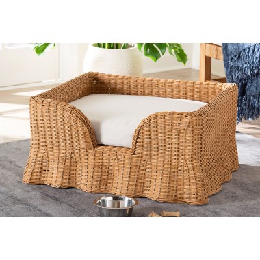 bali & pari Belita Natural Rattan Large Pet Bed with Scalloped Base - lifestyle