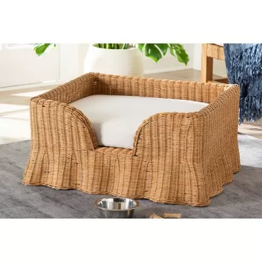 bali & pari Belita Natural Rattan Large Pet Bed with Scalloped Base - lifestyle