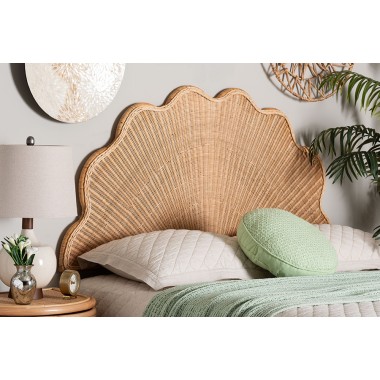 bali & pari Callias Natural Rattan Scalloped Headboard with Sunburst Weave - Lifestyle