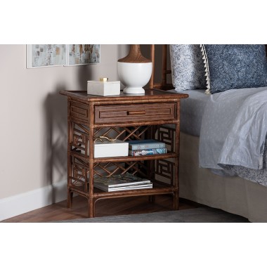 bali & pari Daemyn Marbled Tortoise Natural Rattan Nightstand - lifestyle