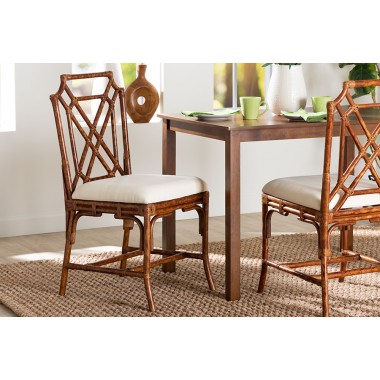 bali & pari Esmery Marbled Tortoise Natural Rattan Dining Chair - lifestyle