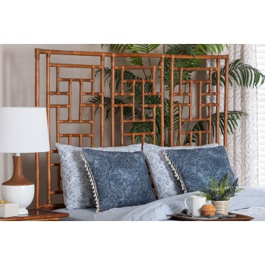 bali & pari Jamuna Marbled Tortoise Natural Rattan King Headboard - Lifestyle