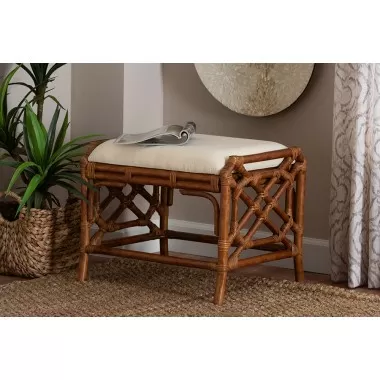 bali & pari Morley Marbled Tortoise Natural Rattan Ottoman -  - lifestyle