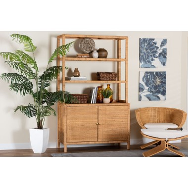 bali & pari Mortis Natural Rattan Display Shelf with 2-Door Storage Cabinet – Lifestyle