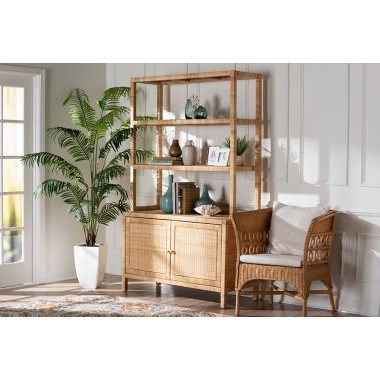 bali & pari Mortis Natural Rattan Open-Shelf Storage Cabinet - lifestyle