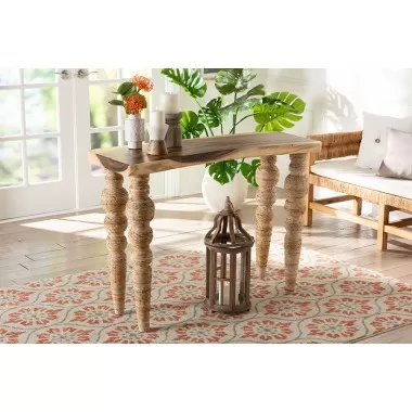 bali & pari Nasnan Teak Wood Console Table with Seagrass and Bobbin Legs - lifestyle