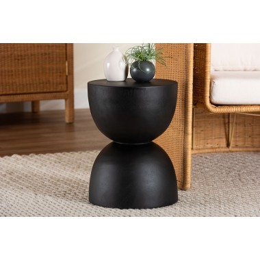 Baxton Studio bali & pari Nomiki Solid Suar Wood Side Table - Hand-Carved Sculptural End Table with Hourglass Design, Modern Boho Style for Living Room or Bedroom - Lifestyle