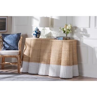 bali & pari Palm Scallop Natural Rattan Console Table - lifestyle