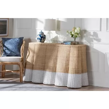 bali & pari Palm Scallop Natural Rattan Console Table - lifestyle