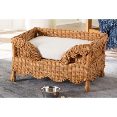 bali & pari Papina Natural Rattan Small Pet Bed with Scalloped Sides - lifestyle