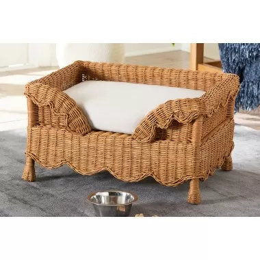 bali & pari Papina Natural Rattan Small Pet Bed with Scalloped Sides - lifestyle