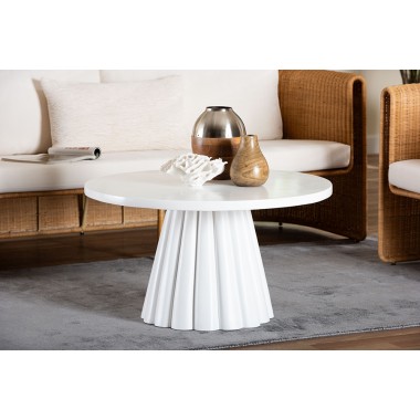 bali & pari Parvana Round Coffee Table with Fluted Pedestal Base - Lifestyle