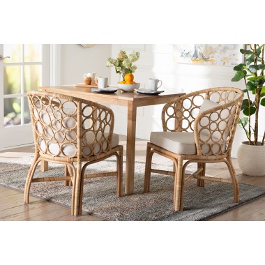 bali & pari Prisca Natural Rattan 2-Piece Dining Chair Set with Bubble Frame - lifestyle