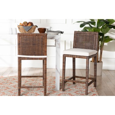  bali & pari Sofia Rattan Counter Stool with Mahogany Wood Frame - lifestyle
