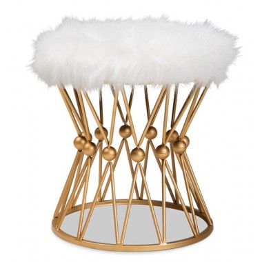 Baxton Studio Leonie White Faux Fur Upholstered Ottoman
