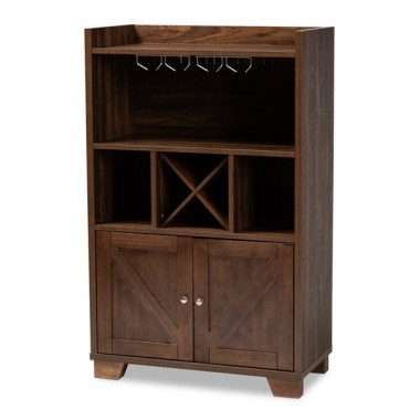 Baxton Studio Carrie Walnut Brown Wood Wine Storage Cabinet