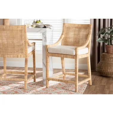 Baxton Studio bali & pari Alexis Natural Rattan Counter Stool - lifestyle