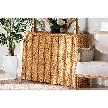 Baxton Studio bali & pari Andrea Natural Rattan Console Table - lifestyle