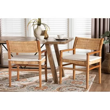 Baxton Studio bali & pari Chatura Natural Rattan and Mahogany Wood 2-Piece Dining Armchair Set - lifestyle
