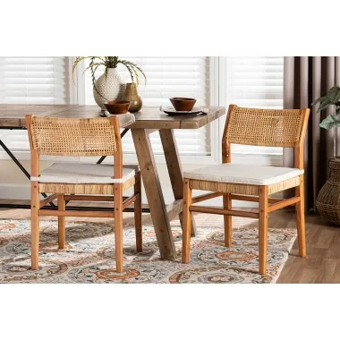 Baxton Studio bali & pari Chatura Natural Rattan and Mahogany Wood 2-Piece Dining Side Chair Set - lifestyle
