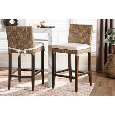 Baxton Studio bali & pari Fatima Natural Rattan Counter Stool with Cushion - lifestyle