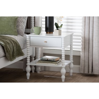 Baxton Studio Callison Spindle 1-Drawer Nightstand in White - lifestyle