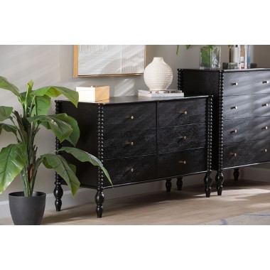 Callison Spindle 6-Drawer Dresser in Black - lifestyle
