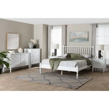 Baxton Studio Callison Spindle Full 5-Piece Bedroom Set with two nightstands and chest in White - lifestyle