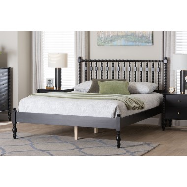 Baxton Studio Callison Spindle Queen Platform Bed in Black - lifestyle