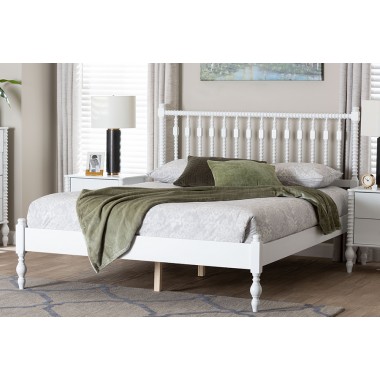 Baxton Studio Callison Spindle Queen Platform Bed in White - lifestyle