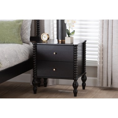 Baxton Studio Callison Spindle Nightstand in Black - lifestyle