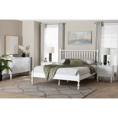 Baxton Studio Callison Spindle Queen 4-Piece Bedroom Set with two nightstands in White - lifestyle 