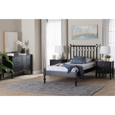Baxton Studio Callison Spindle Twin 3-Piece Bedroom Set in Black - lifestyle