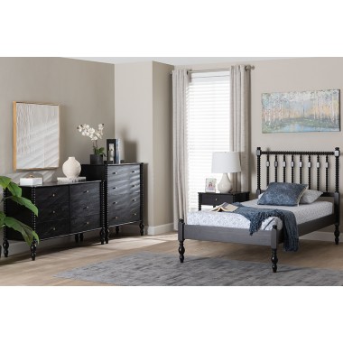 Baxton Studio Denita Spindle Twin 4-Piece Bedroom Set in Black - lifestyle