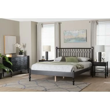 Baxton Studio Denita Spindle Queen 4-Piece Bedroom Set in Black - lifestyle