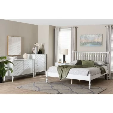 Baxton Studio Denita Spindle Queen 4-Piece Bedroom Set with chest in White - lifestyle