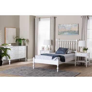 Baxton Studio Denita Spindle Twin 3-Piece Bedroom Set in White - lifestyle