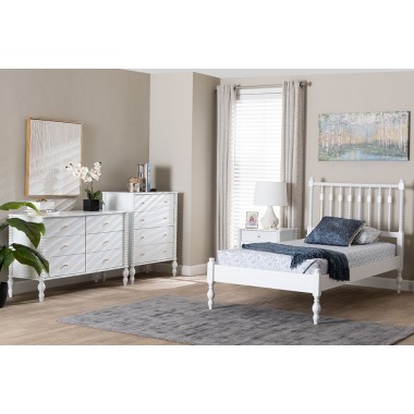 Baxton Studio Denita Spindle Twin 4-Piece Bedroom Set in White - lifestyle