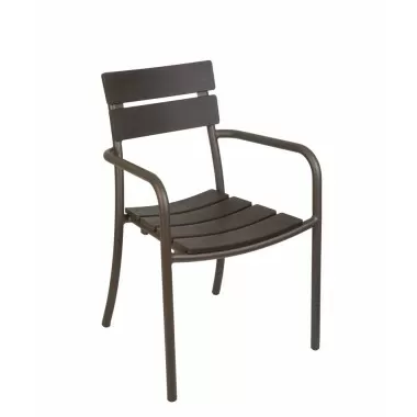 Bayview Stacking Armchair - Walnut Synthetic Wood - Powder Coated Aluminum - Bronze