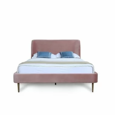 Manhattan Comfort Heather Bed in Velvet Blush and Black Legs Front