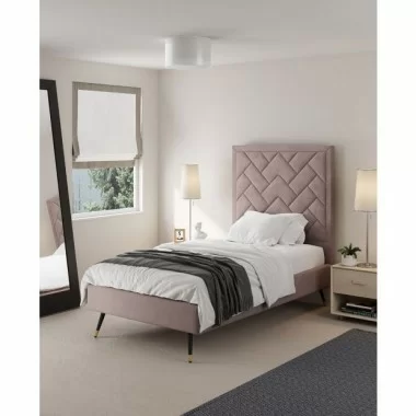Manhattan Comfort Crosby Modern Twin-Size Upholstered Velvet Bedframe and Headboard in Blush Indoor View