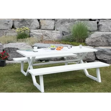 Vivere Banquet Deluxe 8-Seat Aluminum Picnic Table (White)