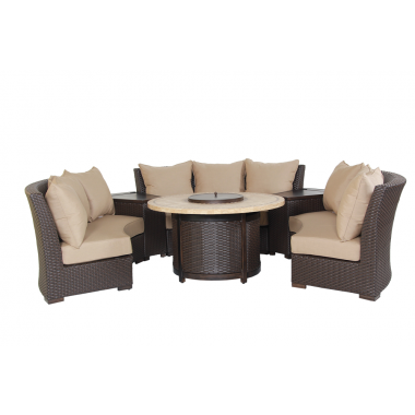 Patio Resort Lifestyle Bermuda 6-Piece Circular Sofa Set - Canvas Heather Beige
