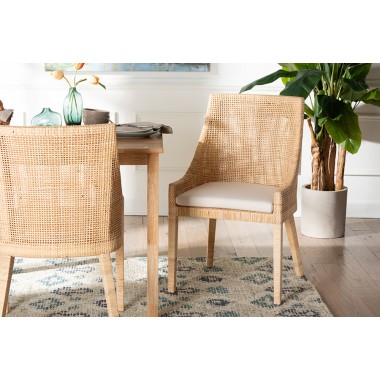 bali & pari Beata Natural Rattan Dining Chair - Handcrafted Wingback Accent Chair with Woven Detailing and Removable Cushion, Coastal Boho Seating for Kitchen or Dining Room - Lifestyle