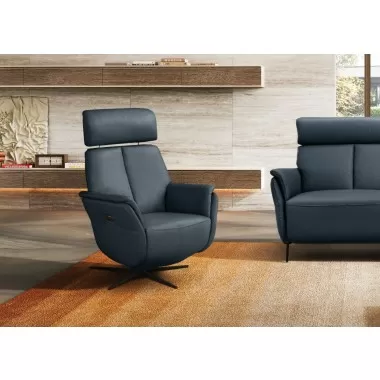 Beverly Swivel Recliner in Blue- Lifestyle