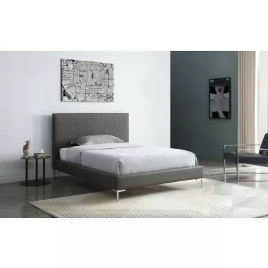 Whiteline Modern Living Liz Full Bed In Fully Upholstered Dark Gray Faux leather - Lifesytle