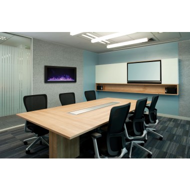 Amantii 30″ Extra Slim Indoor Or Outdoor Electric Built-in Only Electric Fireplace With Black Steel Surround  - Lifestyle