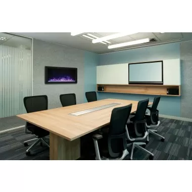 Amantii 30″ Extra Slim Indoor Or Outdoor Electric Built-in Only Electric Fireplace With Black Steel Surround  - Lifestyle