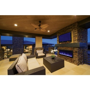 Amantii Panorama Deep Full View Smart Electric  - 50" Indoor /Outdoor WiFi Enabled Fireplace, featuring a MultiFunction Remote, Multi Speed Flame Motor, Glass Media & a Black Trim 